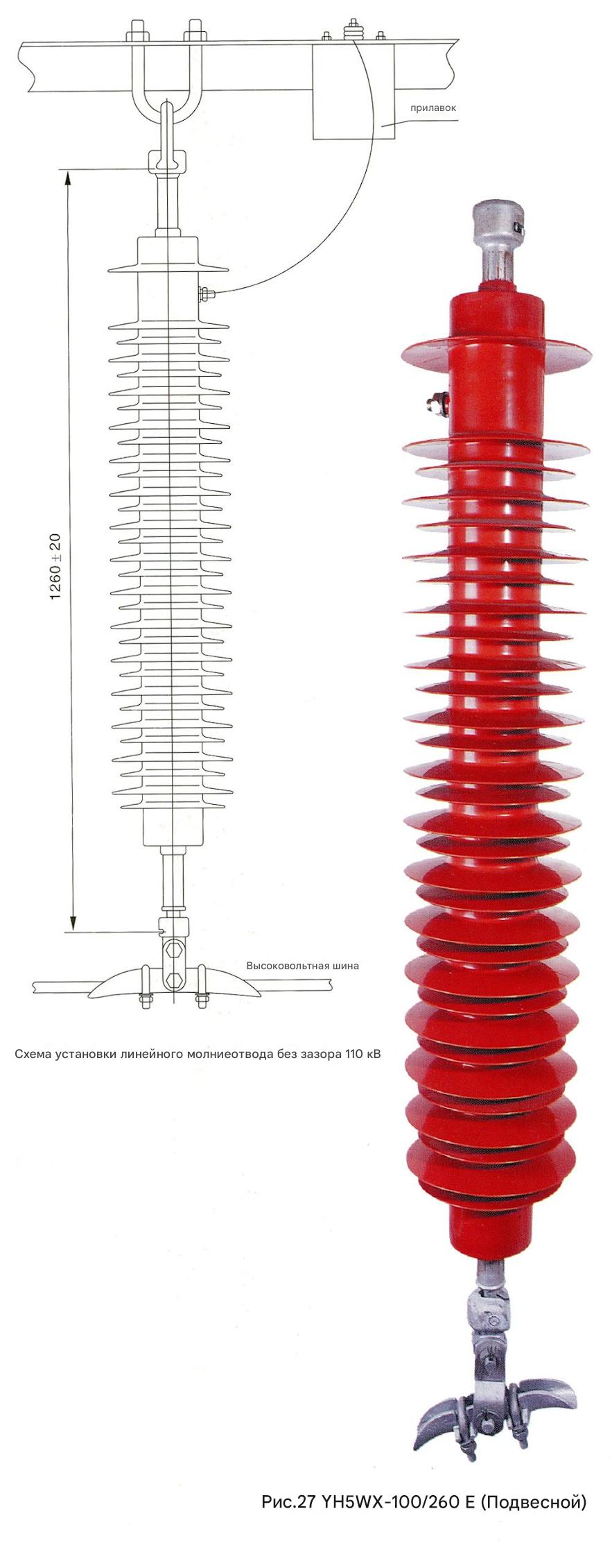 Полимерный подвесной линейный разрядник YH5WX-100/260E Полимерный подвесной линейный разрядник YH5WX-100/260E